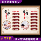 拔罐刮痧海报中医养生馆装 饰海报推拿推背按摩贴画养生按摩图片