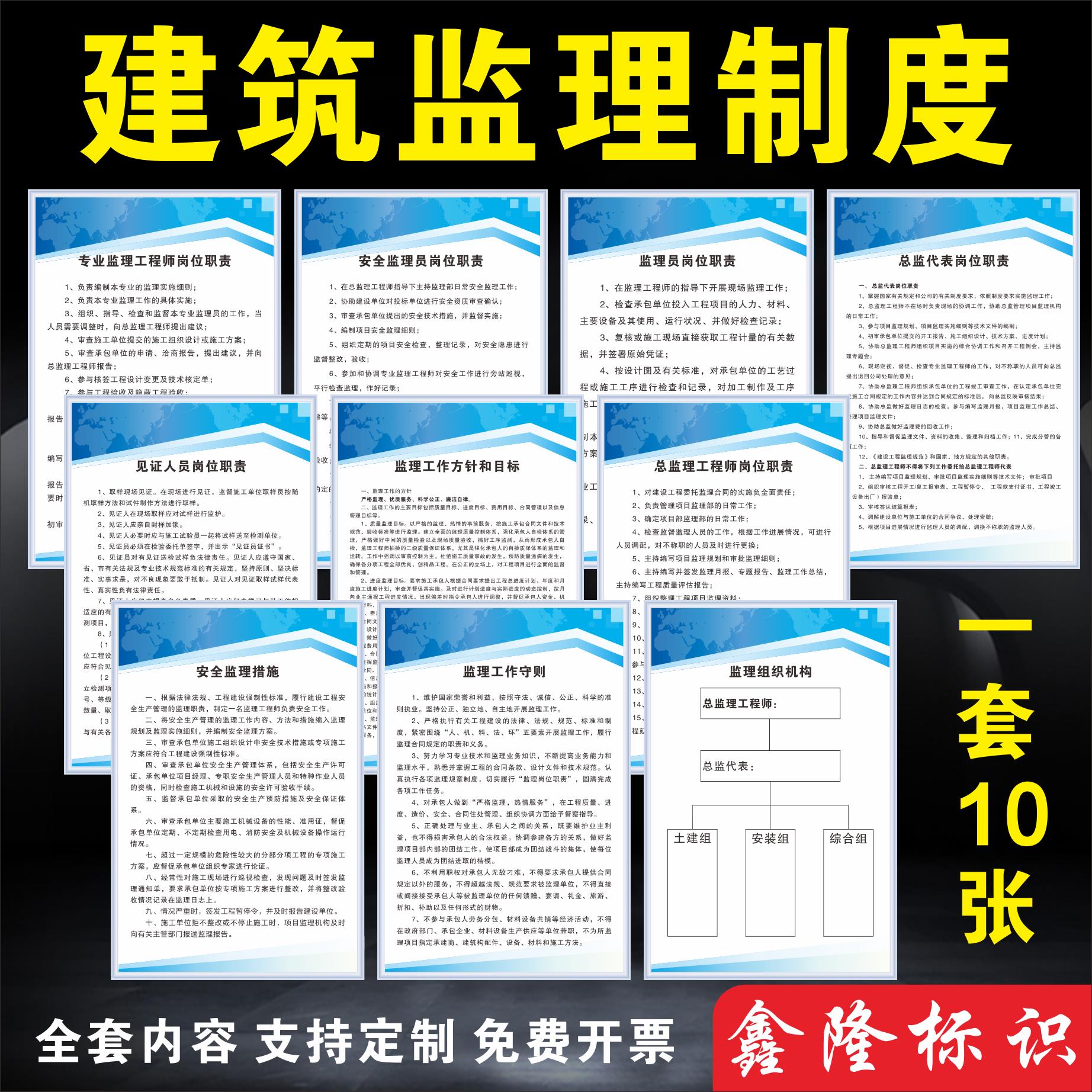 建筑监理员工程师岗位职责工地专业监理守则管理制度晴雨表标识牌