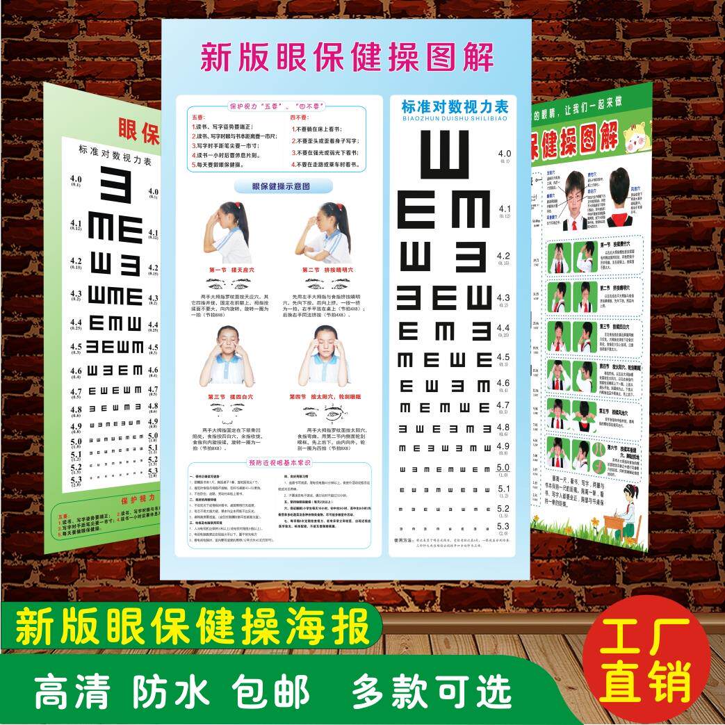 眼保健操图解海报幼儿园学校班级墙贴眼保健图标准对数视力表新版