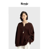 Rouje 现货 Life廓形小V领针织卫衣100%绵羊毛大廓形针织上衣