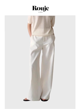 【现货】Rouje Life休闲裤女春秋新款高腰显瘦直筒裤白色拖地长裤