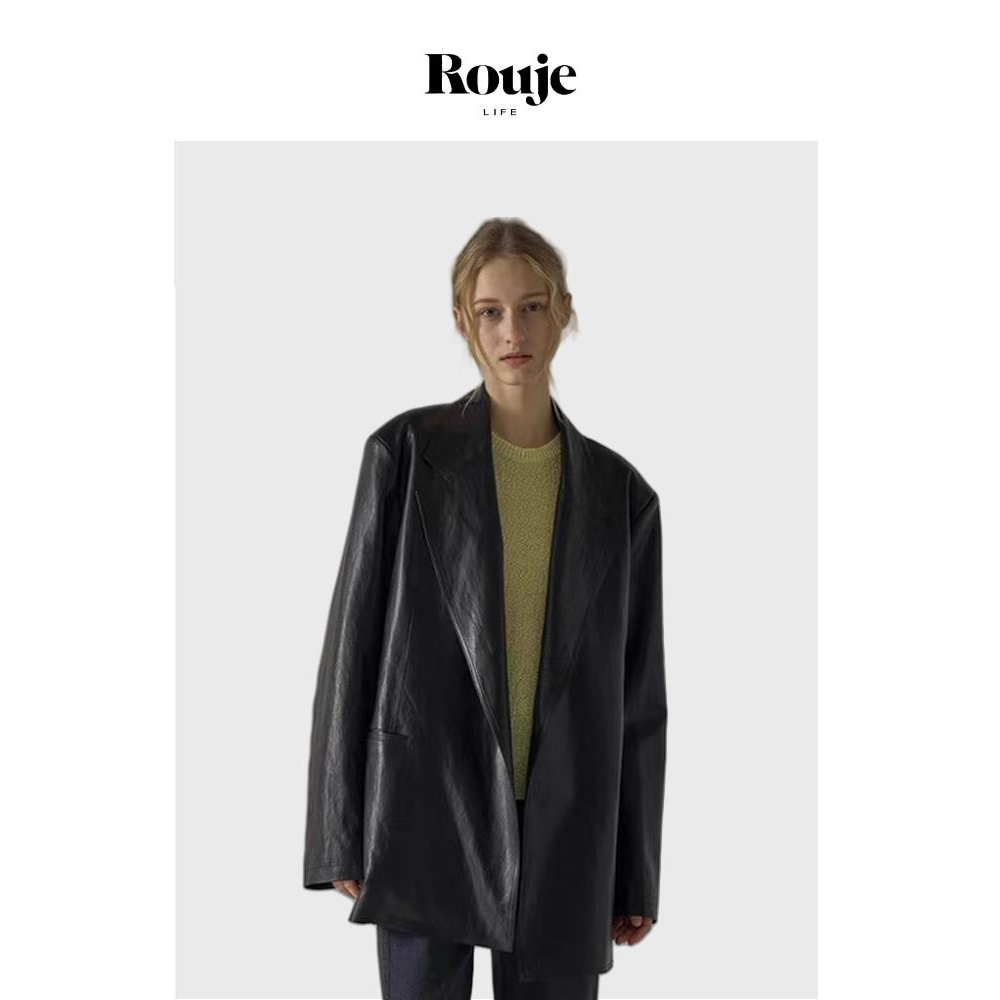 【现货】Rouje Life皮衣外套女春秋款宽松中长款小众设计师西装