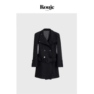 【现货】Rouje Life ranran同款黑色修身毛呢外套加厚呢子大衣女