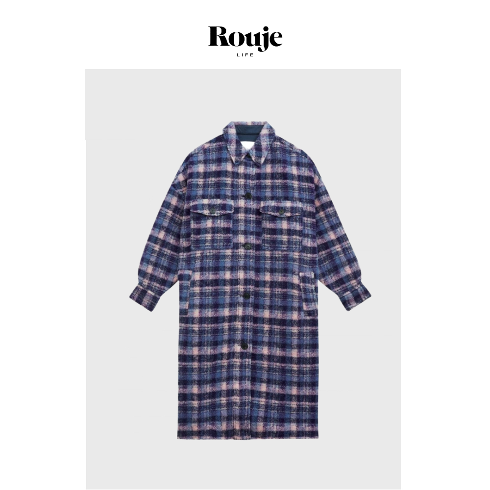 【现货】Rouje Life经典新色羊毛大衣法式秋季翻领格纹长款外套