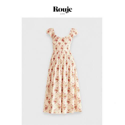 【现货】Rouje Life法式碎花长裙大圆领印花如意草短袖连衣裙