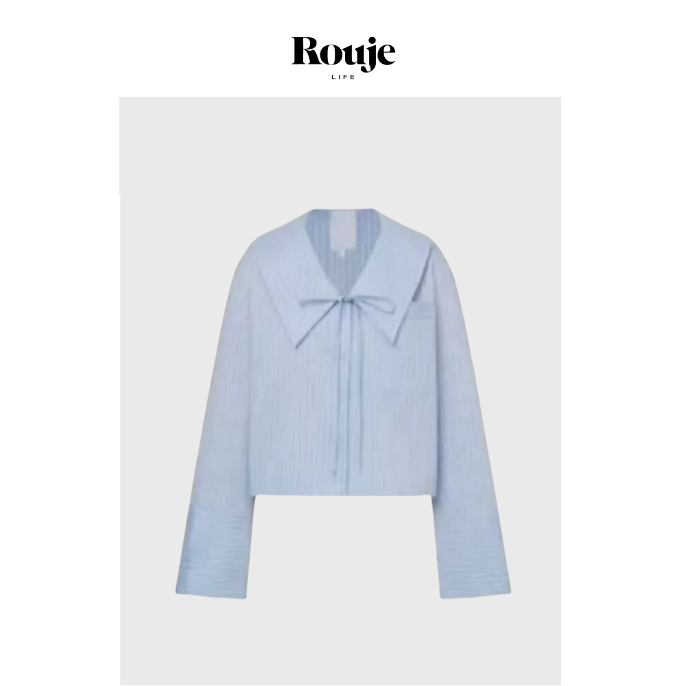 【现货】Rouje Life买手店同款甜美衬衫25春季蓝色条纹娃娃领衬衣