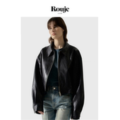 Rouje 现货 Life短皮衣外套女春秋设计感小众黑色宽松夹克上衣