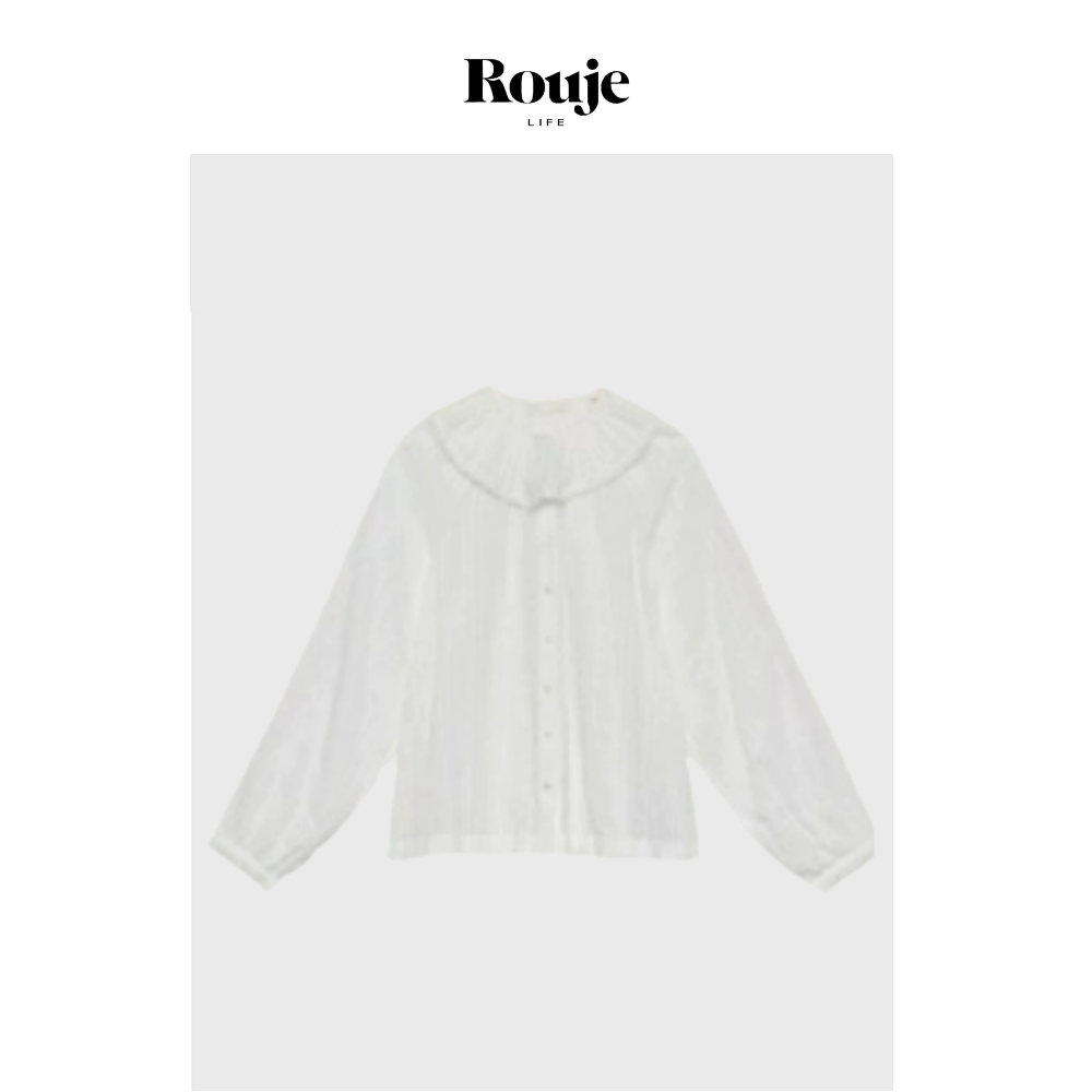 【现货】Rouje Life暗纹花边浪漫衬衫 25春季棉质荷叶边刺绣衬衣