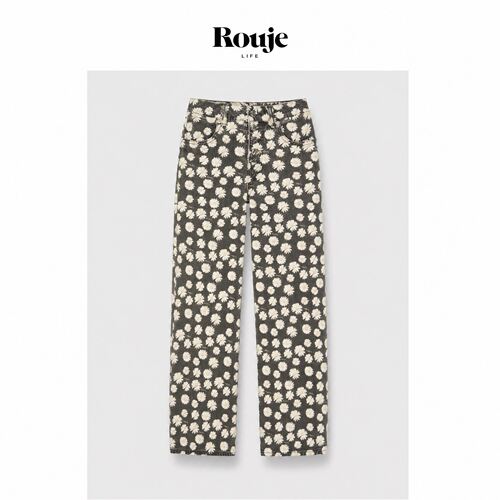 【现货】Rouje Life ins红牌！美国长裤26秋小雏菊印花直筒牛仔裤