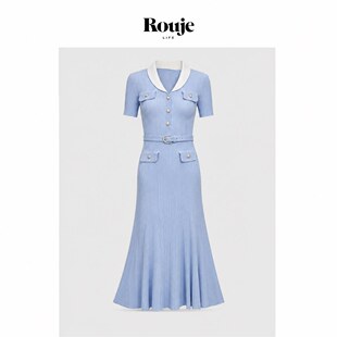 【现货】Rouje Life法系小众气质衬衫收腰修身中长鱼尾针织连衣裙