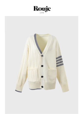 【现货】Rouje Life秋冬四道杠学院风时尚百搭上衣减龄针织开衫潮