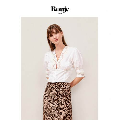 【现货】Rouje Life法式花边镂空白色衬衫上衣夏季新款法式复古风