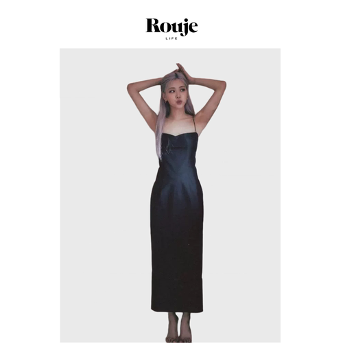 【现货】Rouje Life Rose同款黑色吊带连衣裙长款法式露背抹胸裙