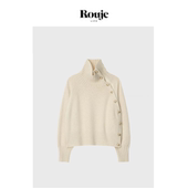 现货 Rouje Life金裕贞同款 白色高领斜襟套头针织衫 毛衣上衣女