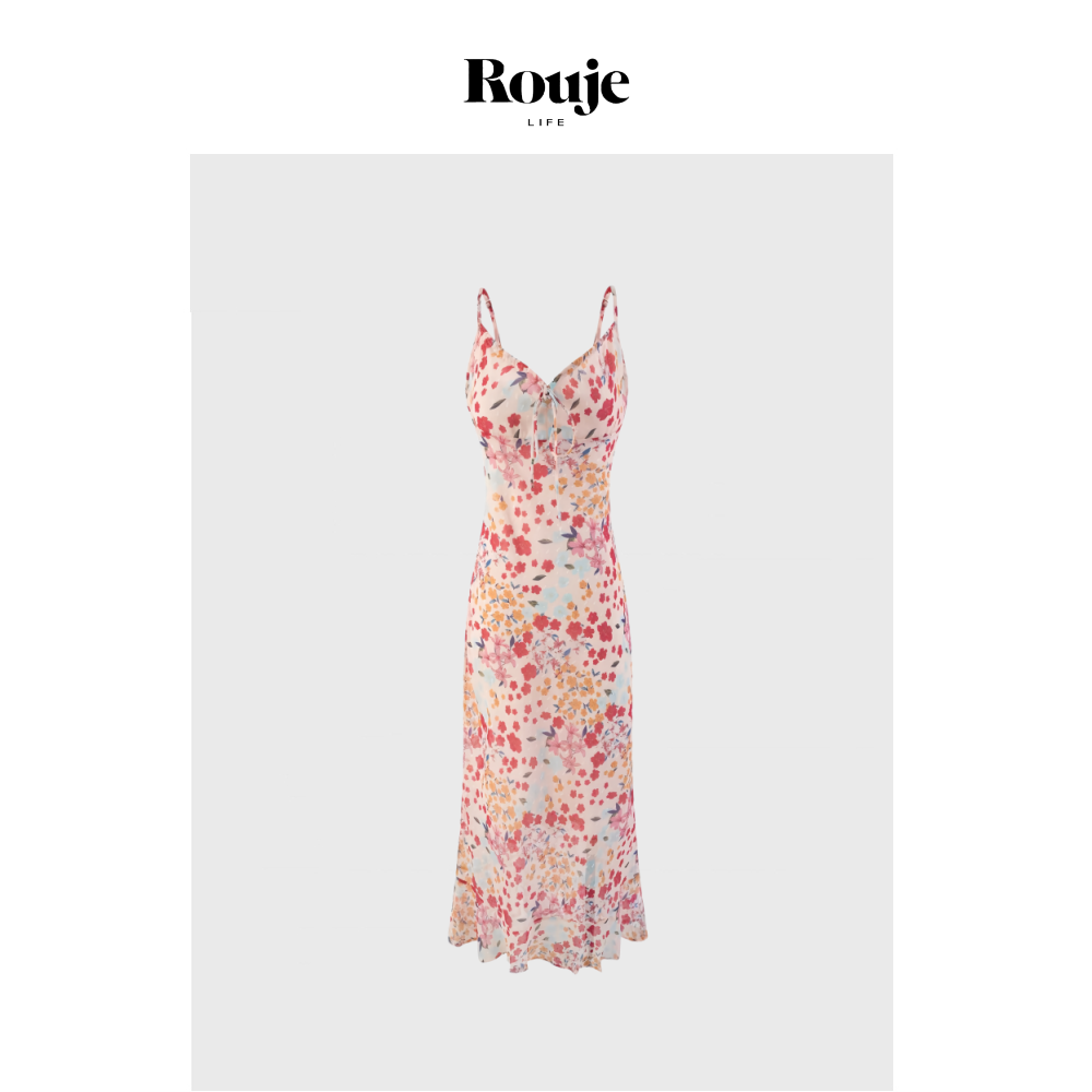 【现货】Rouje Life法式吊带连衣裙气质纯欲穿搭修身度假碎花裙子