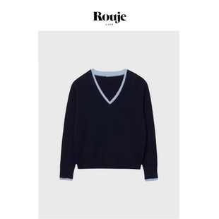 现货 25秋季 Rouje 针织衫 蓝色v领宽松轻薄毛衣上衣 Life经典