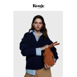 【现货】Rouje Life拉夫老钱风美拉德色系绞花polo羊毛衫上衣女