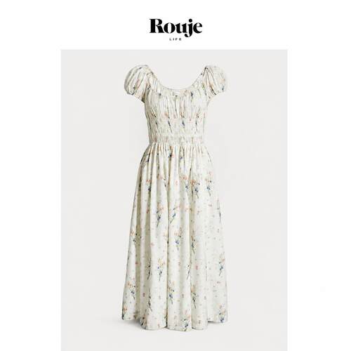 【现货】Rouje Life连衣裙quinely大圆领修身显瘦碎花泡泡袖仙女