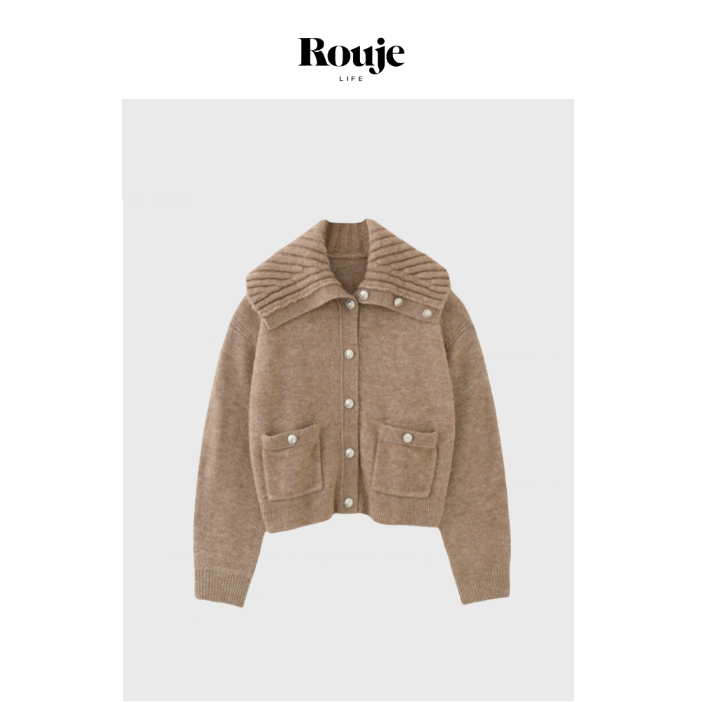【现货】Rouje Life法式老钱风高级驼色羊毛混纺金属排扣针织开衫