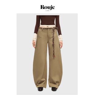 Life小众复古休闲裤 Rouje 无腰头休闲工装 弯刀裤 女 腰带裤 现货