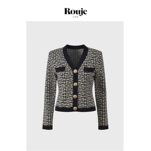 现货 针织开衫 Rouje 长袖 上衣 Life名媛小香风V领重工轻奢短款