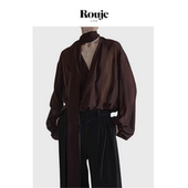 缠绕飘带长袖 上衣宽松衬衣女 Life法式 V领雪纺衬衫 现货 Rouje