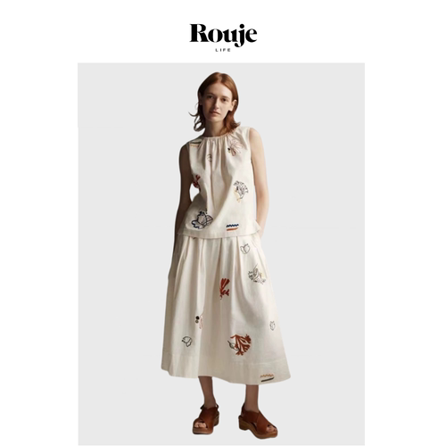 【现货】Rouje Life法式小众别致深V领宽松慵懒度假背心半身裙