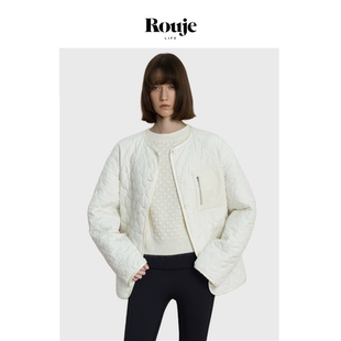 【现货】Rouje Life 买手店限定棉服秋奶油色菱格纹人造羽绒外套