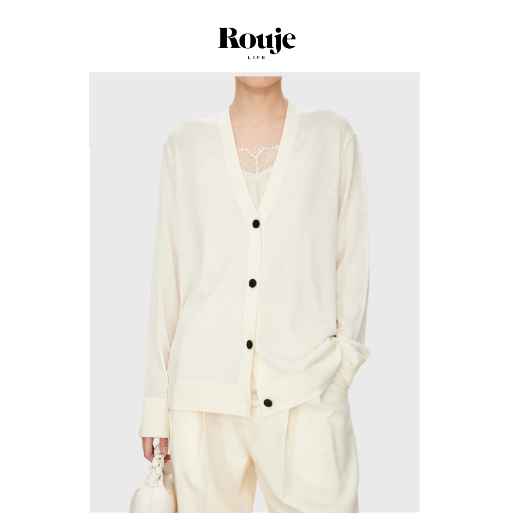 【现货】Rouje Life极简极奢云柔羊毛时髦双层领设计扭褶开衫上衣