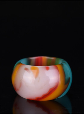 彩玉鸡血石指环复古戈壁玉包邮