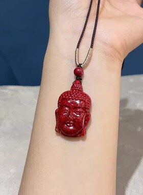 正品天然朱砂吊坠2024大佛头项链
