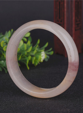 天然新疆金丝玉手镯藕粉色烟灰色飘花七彩玉镯子女生手饰时尚手镯