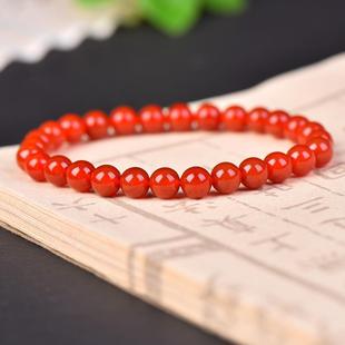天然红玛瑙手链女中国风极细简约素珠女士男款红色手链满肉