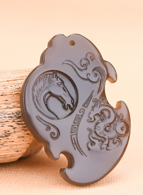 新疆和田玉龙马精神吊坠 烟紫色龙马精神挂件男女款玉坠项链