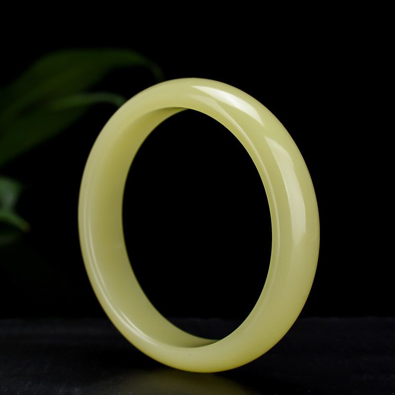 新疆和田青白玉手镯黄口女士少女款镯子旺夫手镯天然黄玉宽条玉镯