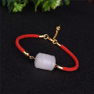 天然白玉珠手链男女款本命年红绳好运镶玉石路路通手链可调节