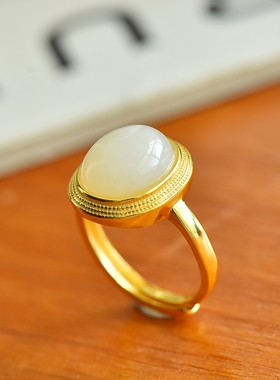 蛋面戒指指环新疆和田玉白玉