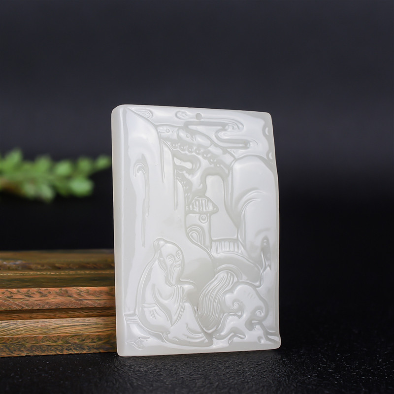 天然和田玉吊坠 白玉山水牌子男女款吉祥山水画玉石挂件玉坠玉牌