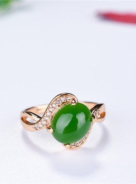 天然和田碧玉扭转戒指925纯银