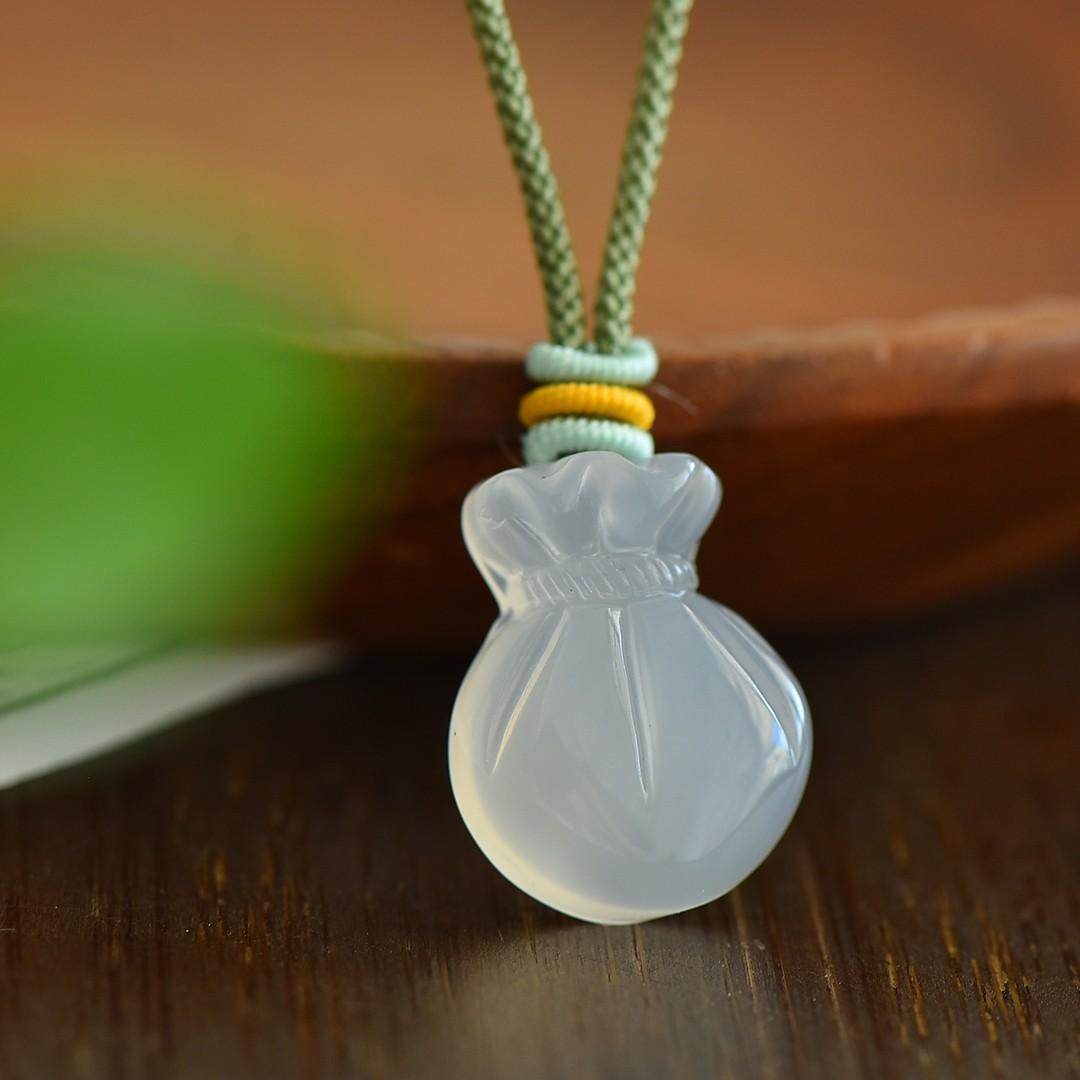 天然白玛瑙时尚百搭福袋钱袋冰种荔枝送礼物男女情侣款挂坠项链