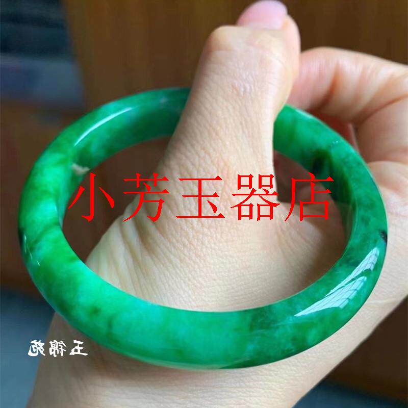 高精选缅甸老坑辣绿色翡翠色玉石手镯女圈口干青铁笼生旺夫少女镯
