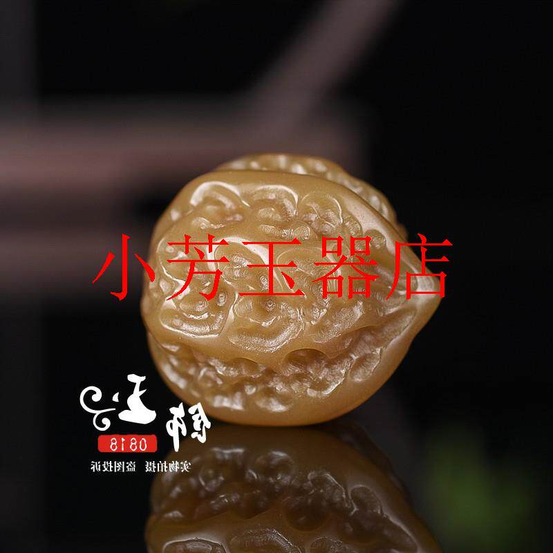 新疆和田玉核桃手把件玉核桃健身球糖黄玉手球玩件玉石手把件饰品