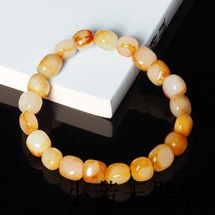 新疆和田玉籽料原石手链8MM黄沁红皮小颗粒青白玉手串男女款珠串