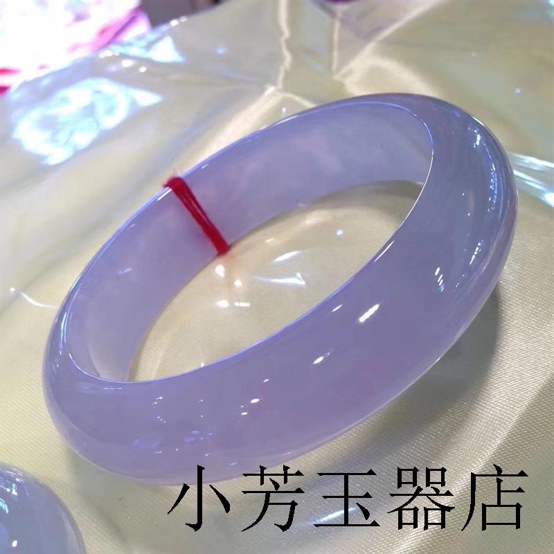翡翠色手镯冰糯种紫罗兰玉镯缅甸老坑春彩紫色正圈贵妃镯清冷女款