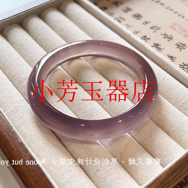 精品玛瑙手镯紫罗兰玉髓玉石手镯子冰种嫣紫正圈玉镯子高级感女款