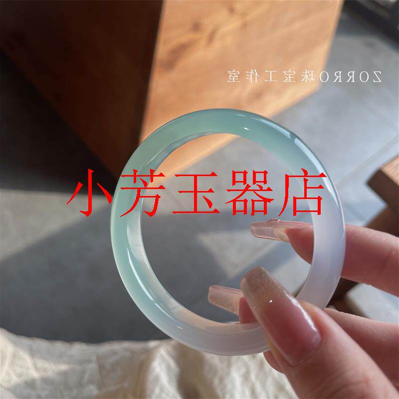 精品高端冰种高透半山水渐变玛瑙玉髓手镯冰透青翠色玉饰品送礼