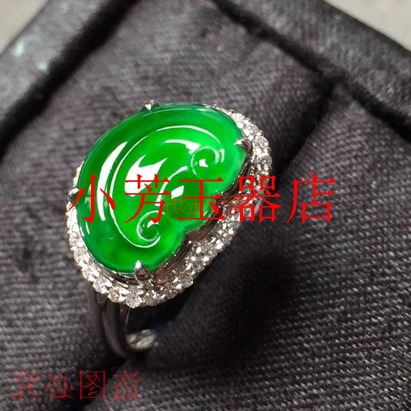 冰种满绿如意玉戒指镶嵌翡翠色阳绿飘花蛋面田园绿戒指高级感女款