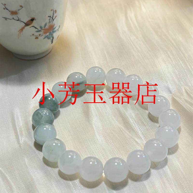 新疆冰种金丝玉手镯天山翠手串冰透飘花水润透亮玉镯玉手串女送礼
