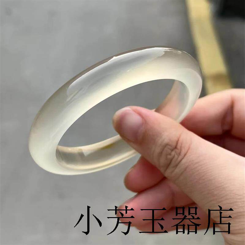 马达加斯加原色玛瑙手镯女白冰种香槟色玉髓镯子荔枝冻玉手镯女款