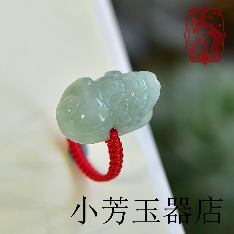 精选翡翠色貔貅戒指红绳编织手工